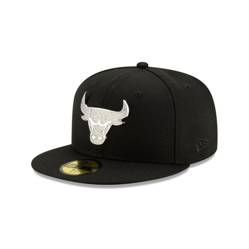 NBA Chicago Bulls Metal Texture 59Fifty Fitted (ZHT6728) - Black New Era Caps